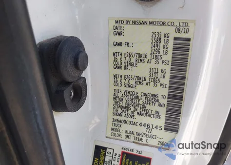 2010 Nissan Frontier Se из США, поврежденный, VIN 1N6AD0CU1AC446145